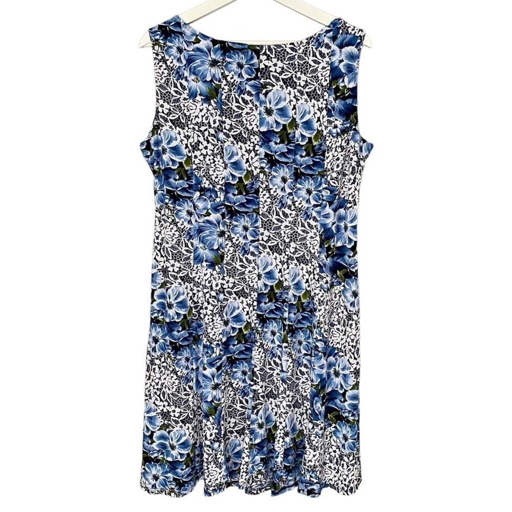 PERCEPTIONS Petite Dress Sleeveless Puff Print Lace Floral Blue White Wo… - Picture 5 of 14
